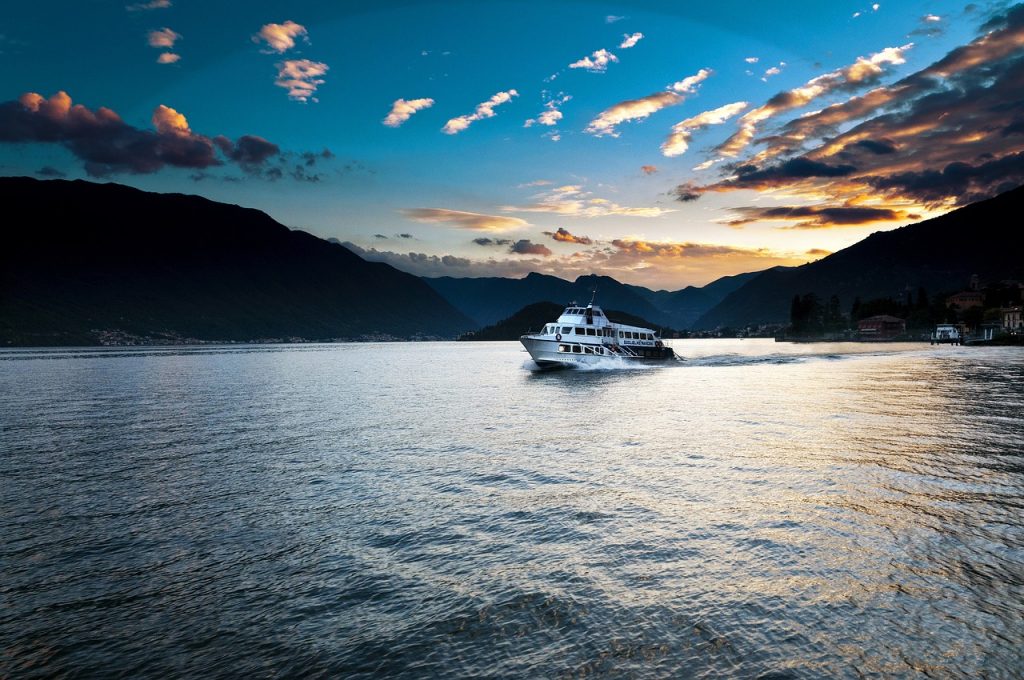 Sunset boat Lake Como
